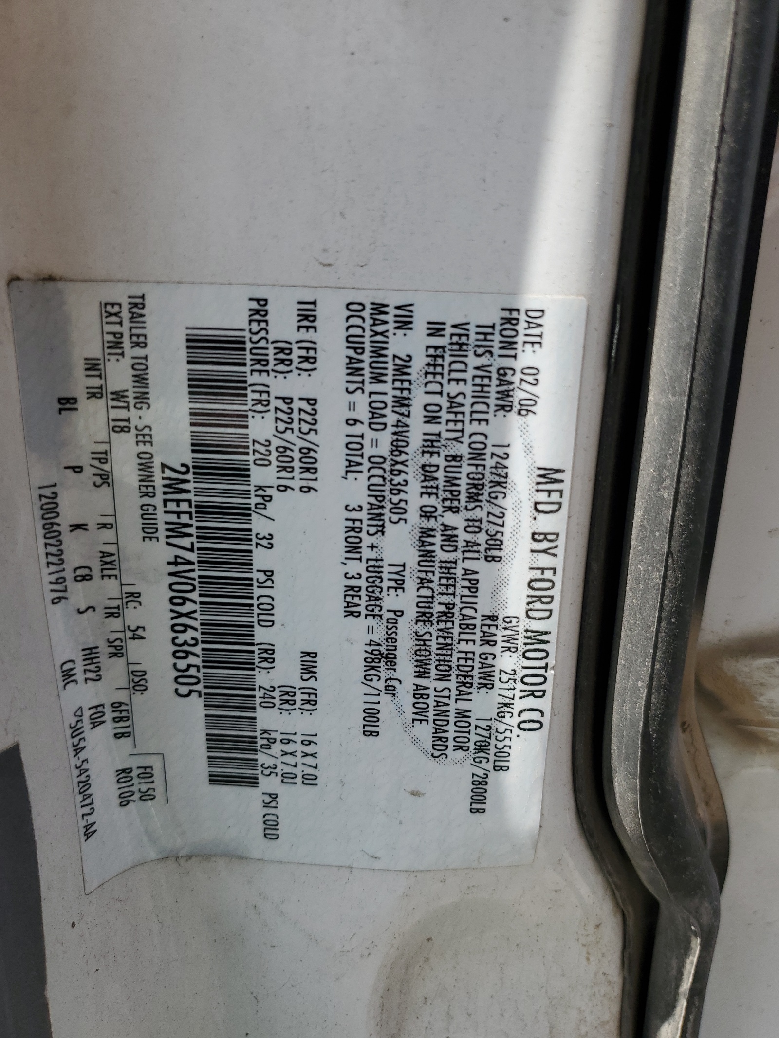 2MEFM74V06X636505 2006 Mercury Grand Marquis Gs