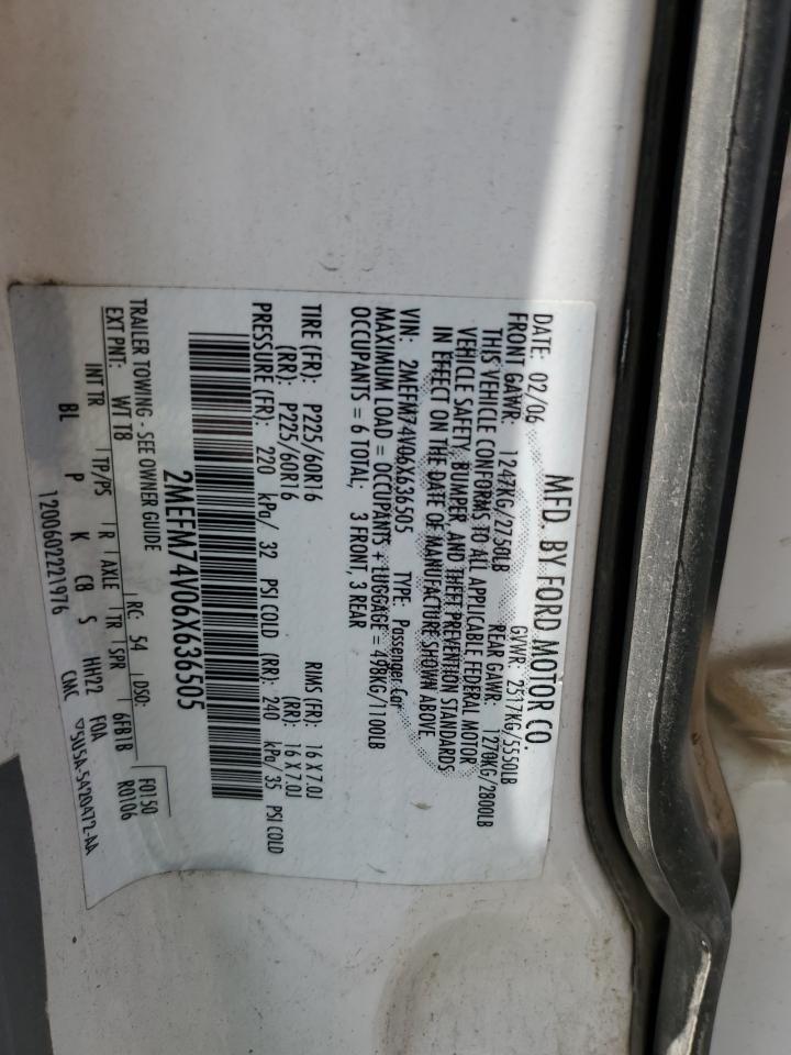 2006 Mercury Grand Marquis Gs VIN: 2MEFM74V06X636505 Lot: 60125344