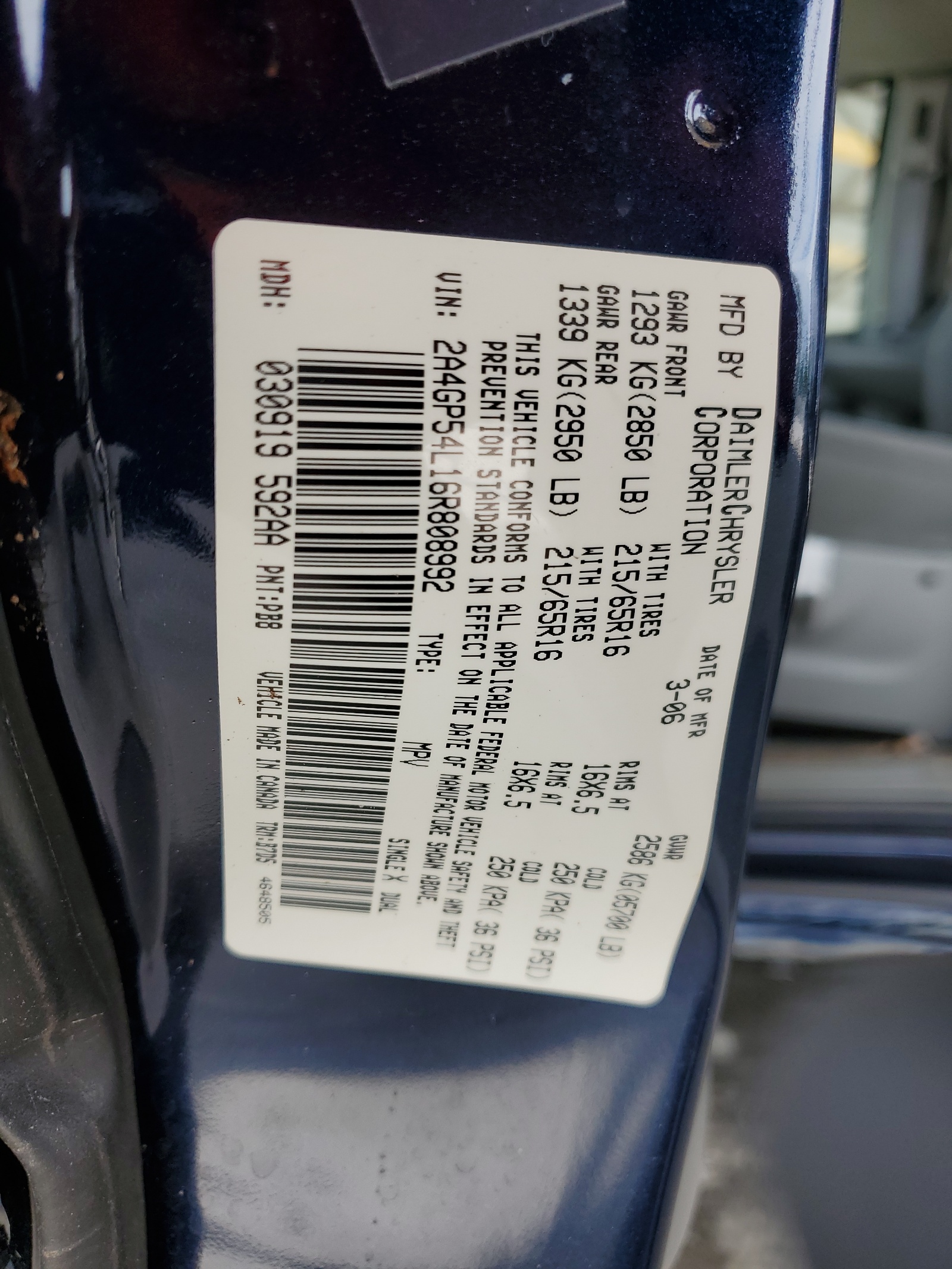 2A4GP54L16R808992 2006 Chrysler Town & Country Touring