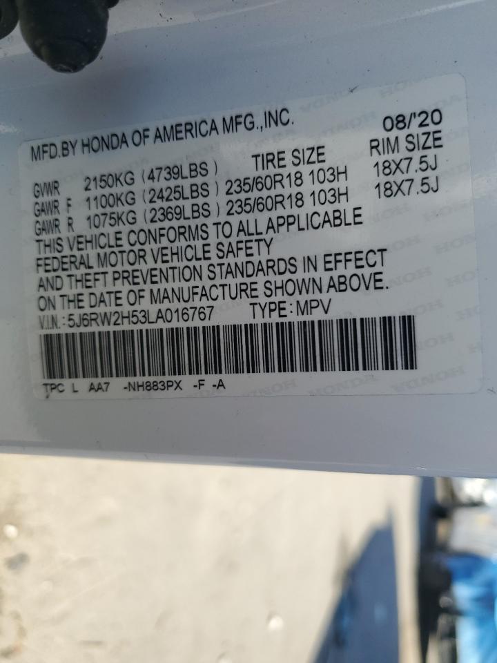 2020 Honda Cr-V Ex VIN: 5J6RW2H53LA016767 Lot: 57916284