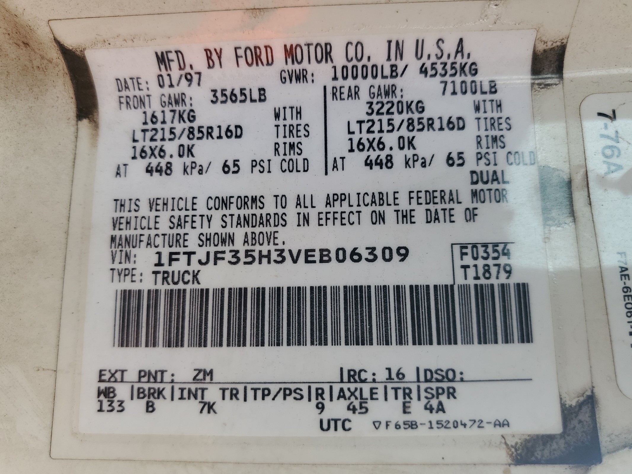 1FTJF35H3VEB06309 1997 Ford F350