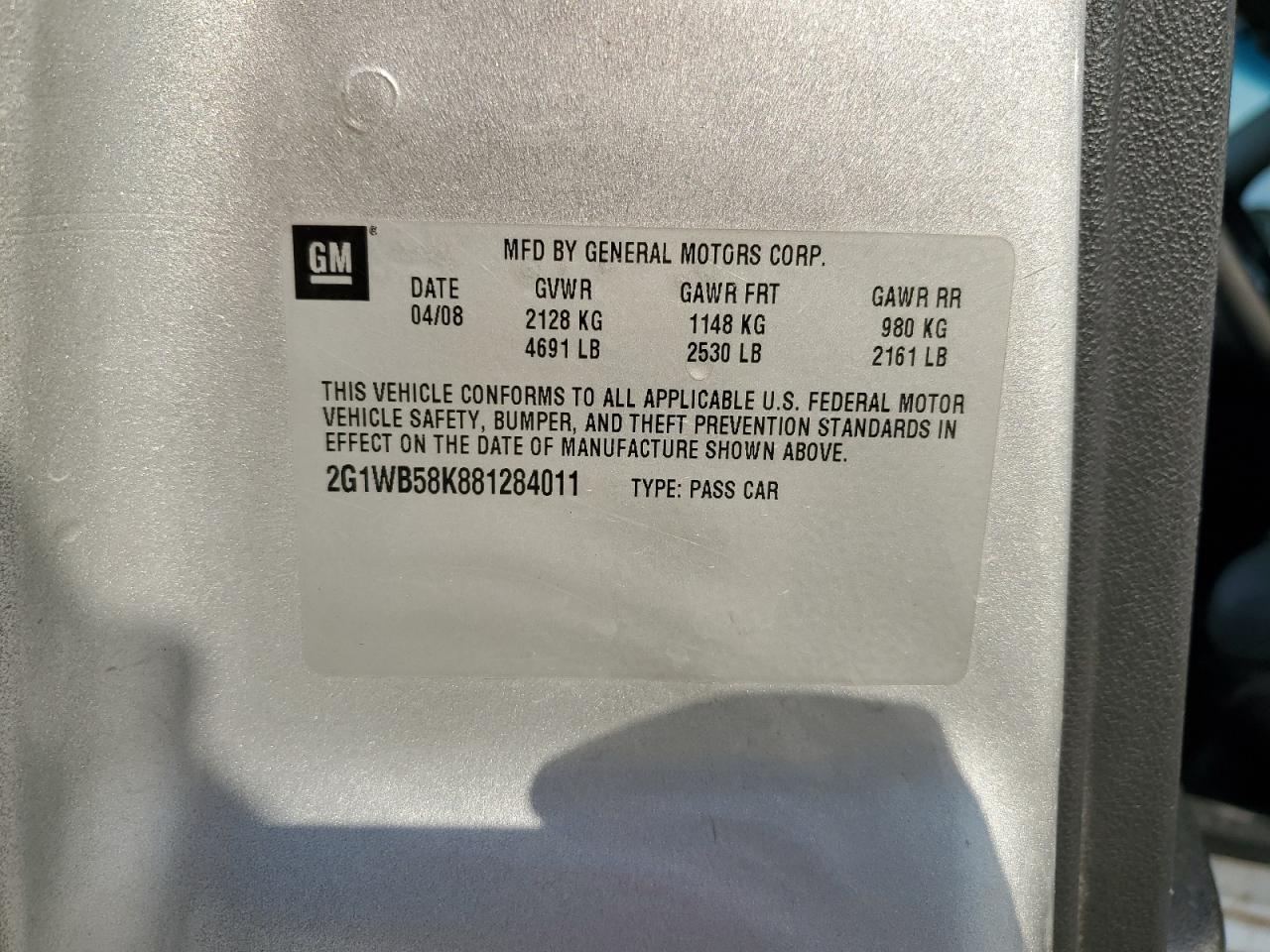 2008 Chevrolet Impala Ls VIN: 2G1WB58K881284011 Lot: 79234824