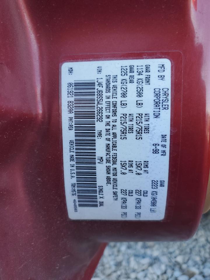 1998 Jeep Cherokee Sport VIN: 1J4FJ68S5WL266292 Lot: 59536314