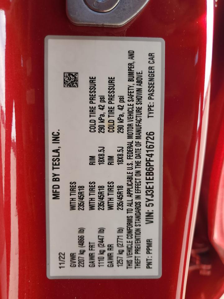 5YJ3E1EB6PF416726 2023 Tesla Model 3