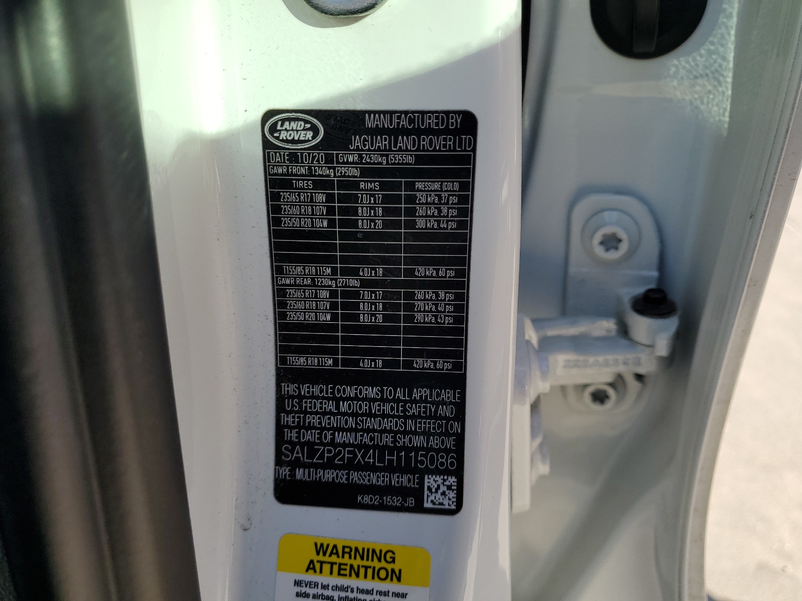 SALZP2FX4LH115086 2020 Land Rover Range Rover Evoque Se