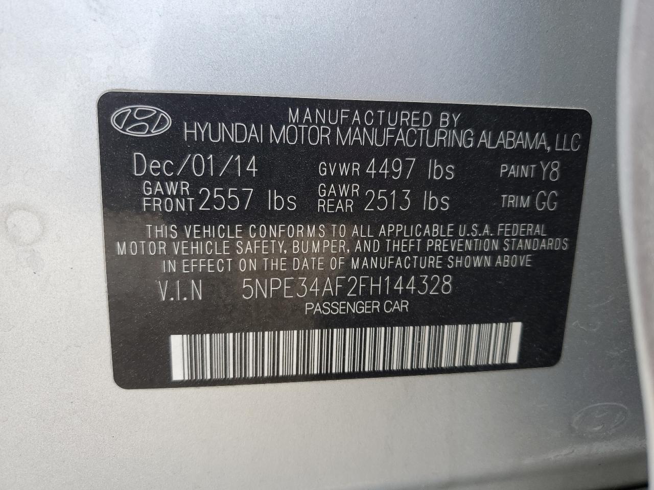 2015 Hyundai Sonata Sport VIN: 5NPE34AF2FH144328 Lot: 59740464