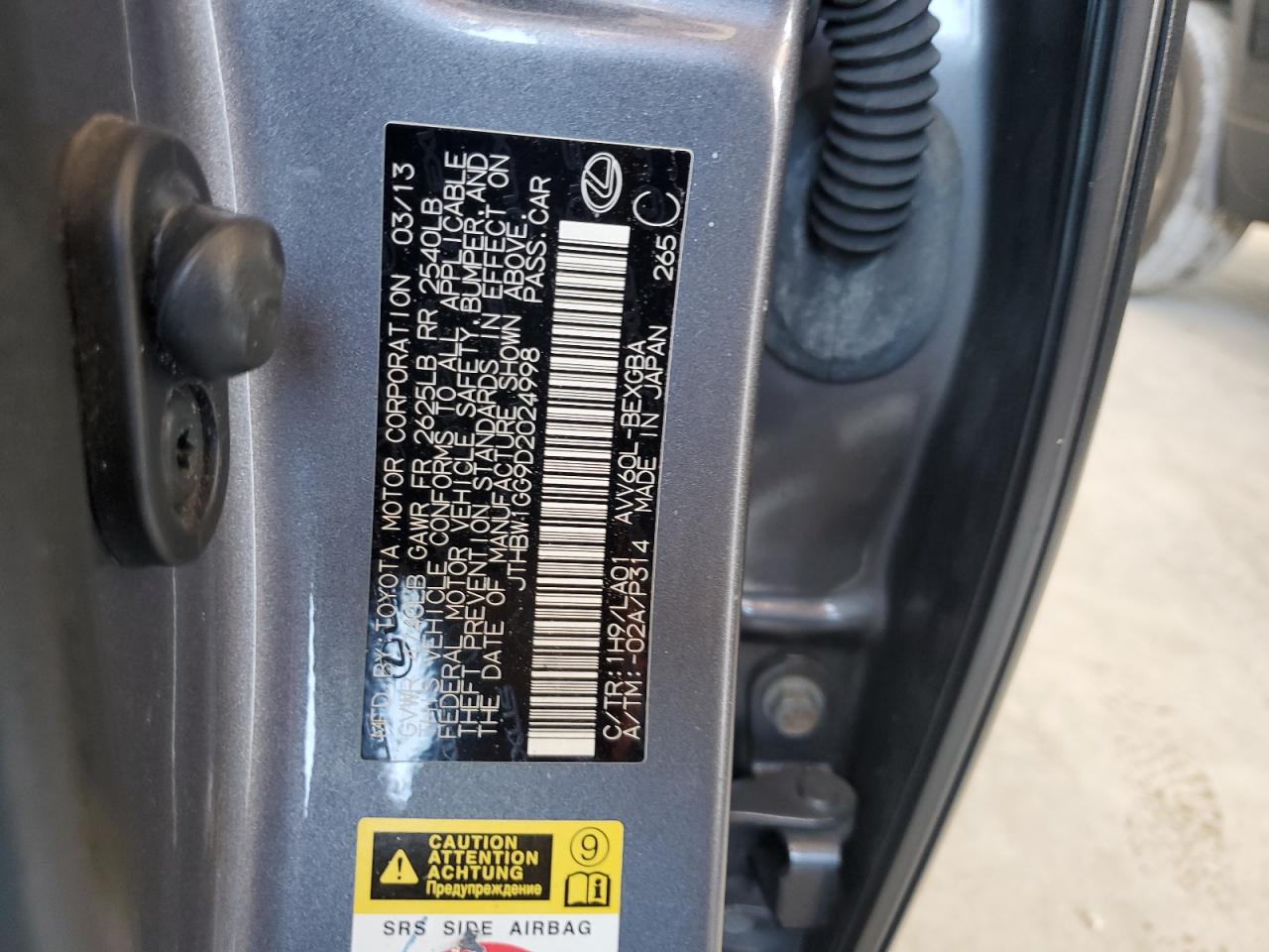 2013 Lexus Es 300H VIN: JTHBW1GG9D2024998 Lot: 57868344