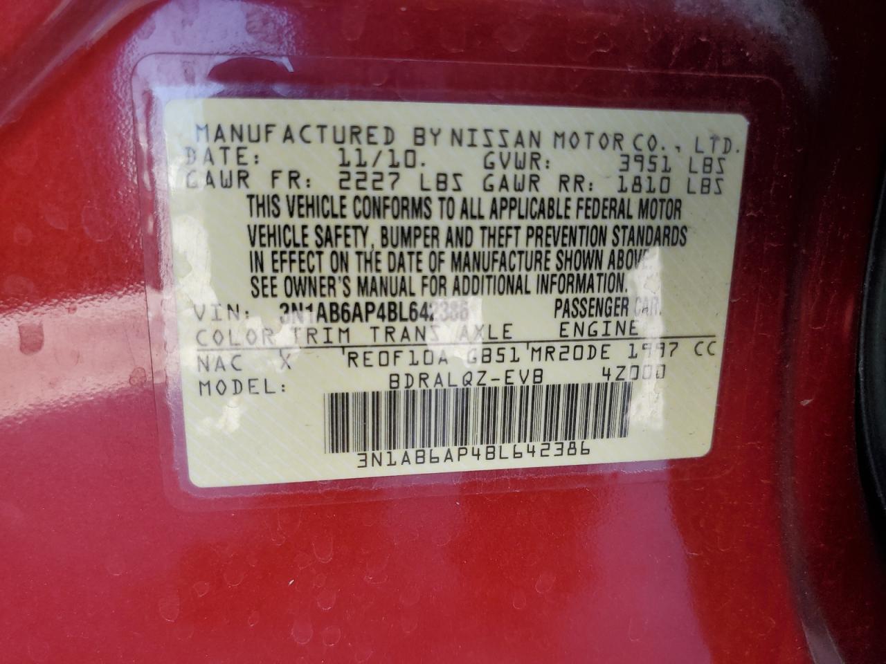 2011 Nissan Sentra 2.0 VIN: 3N1AB6AP4BL642386 Lot: 62574864