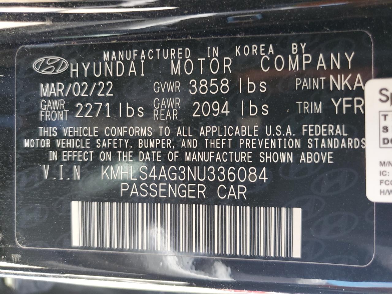 KMHLS4AG3NU336084 2022 Hyundai Elantra Sel