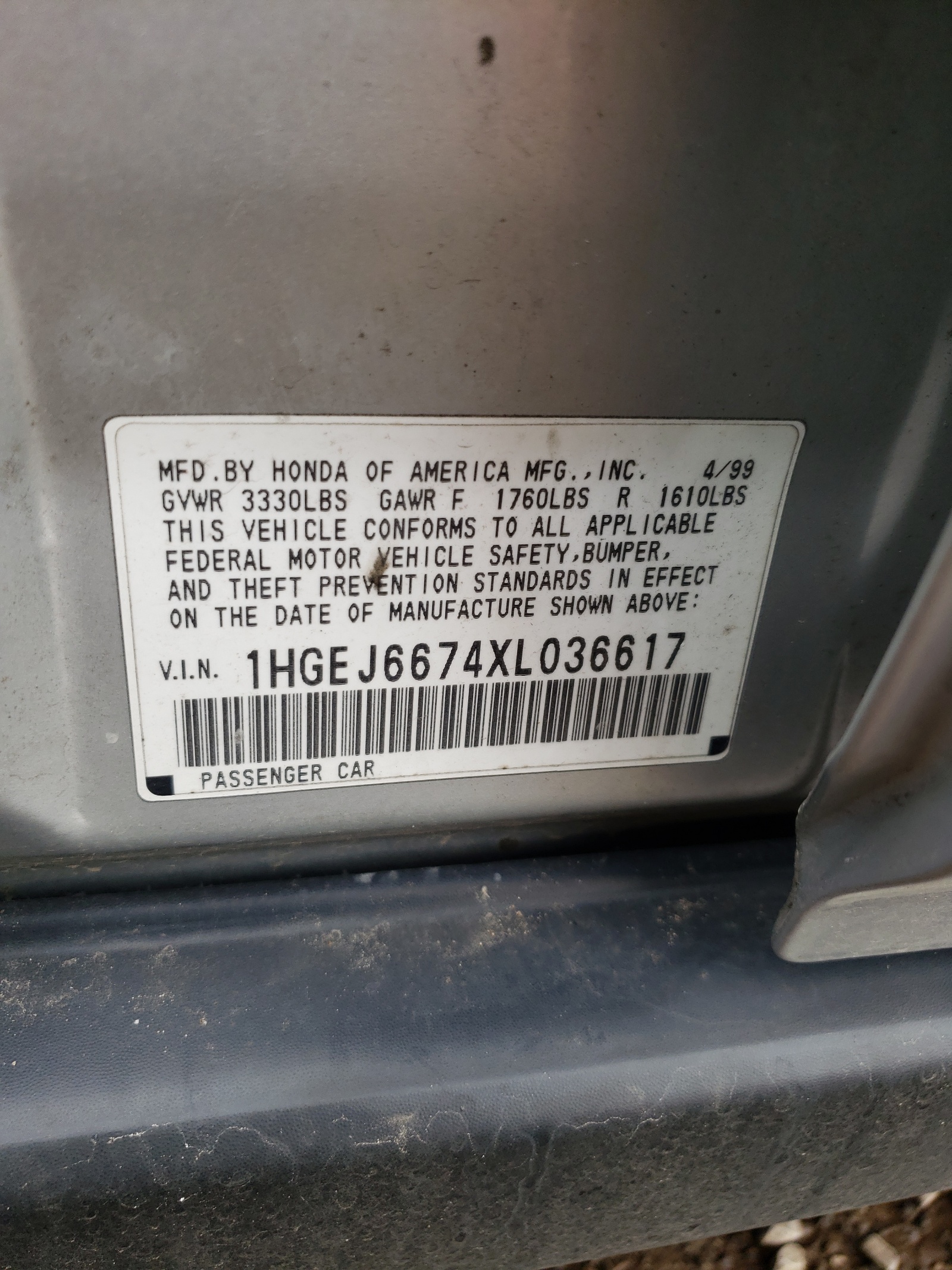 1HGEJ6674XL036617 1999 Honda Civic Lx