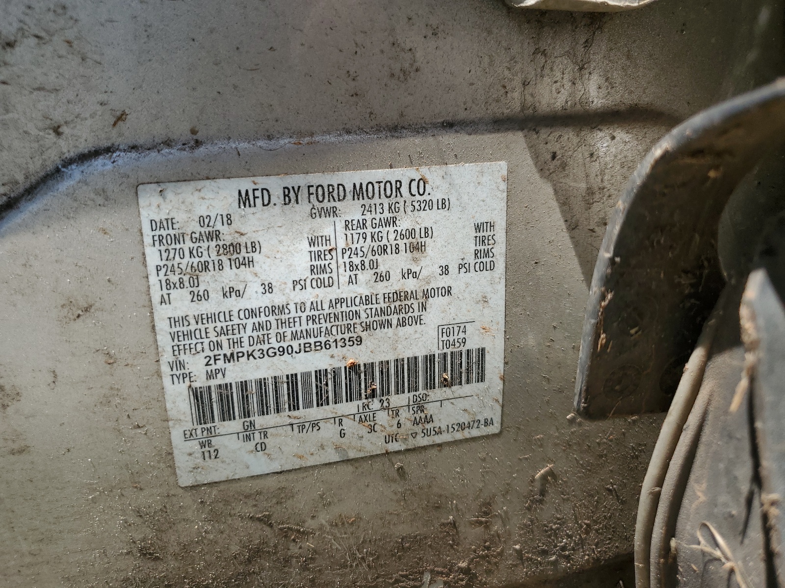 2FMPK3G90JBB61359 2018 Ford Edge Se