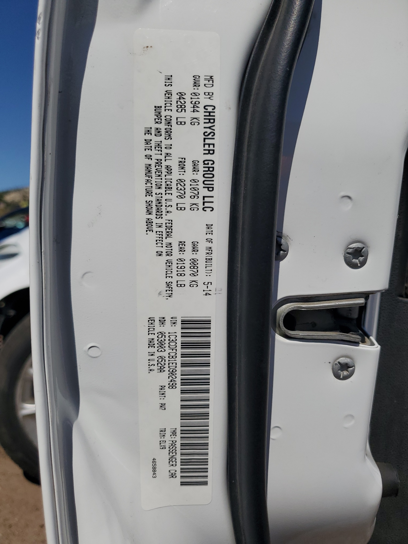 1C3CDFCB1ED902498 2014 Dodge Dart Limited