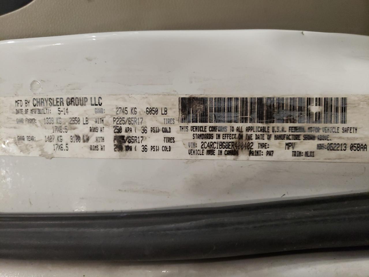 2014 Chrysler Town & Country Touring VIN: 2C4RC1BG8ER400402 Lot: 58683064