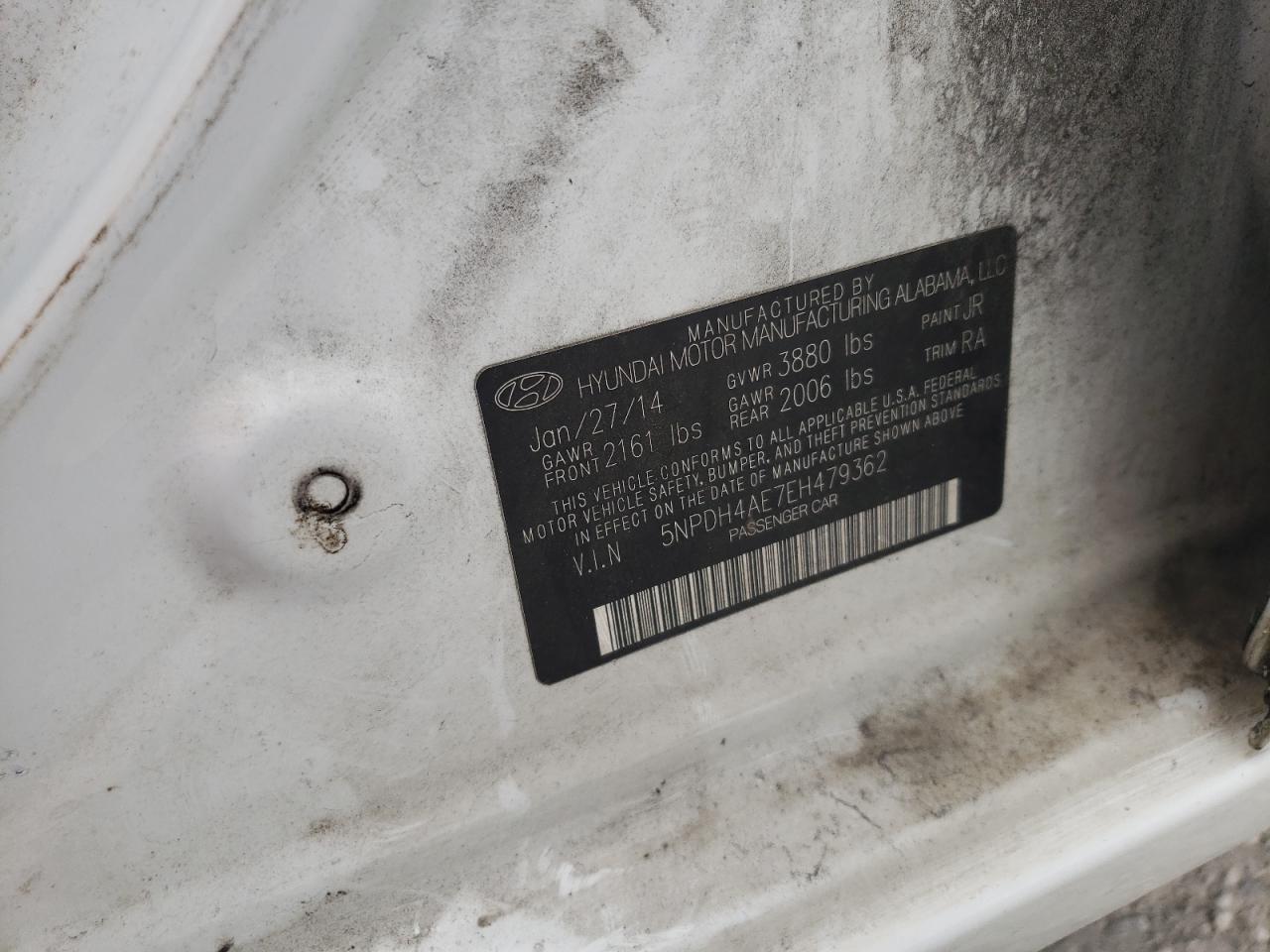 2014 Hyundai Elantra Se VIN: 5NPDH4AE7EH479362 Lot: 57402404