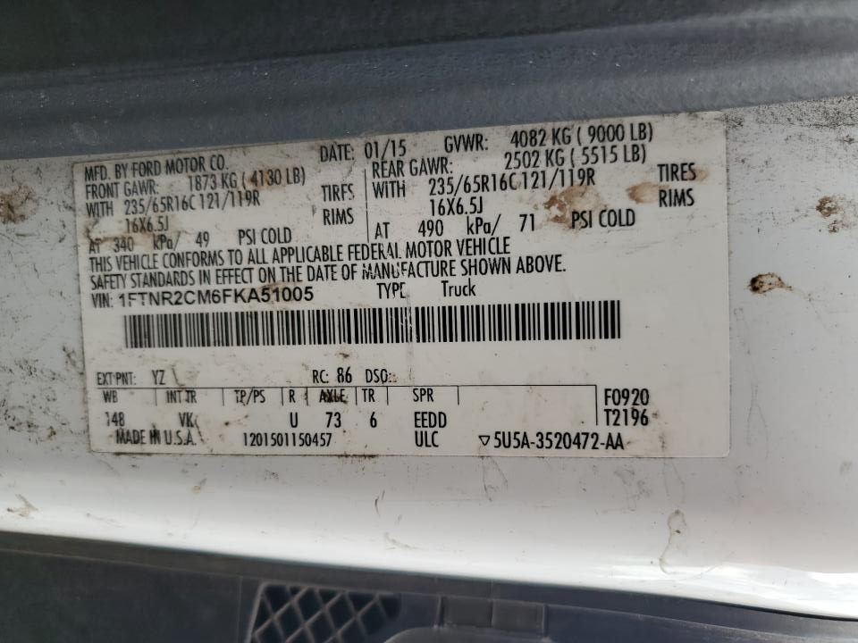1FTNR2CM6FKA51005 2015 Ford Transit T-250