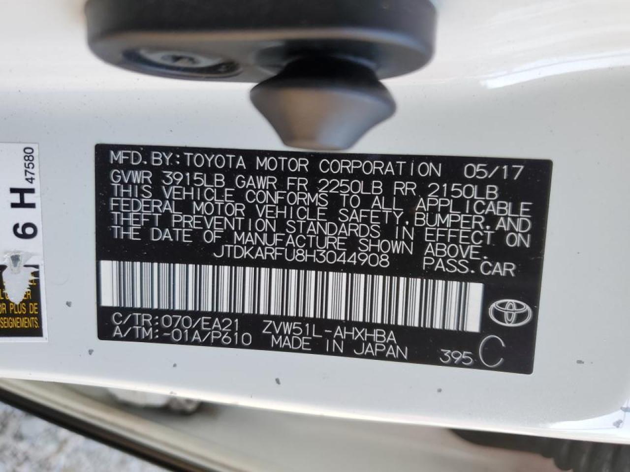 2017 Toyota Prius VIN: JTDKARFU8H3044908 Lot: 61013904