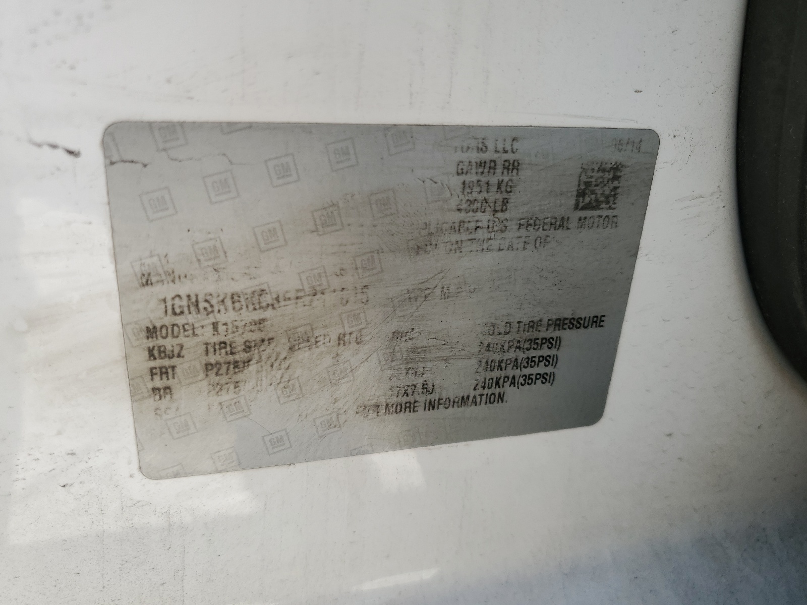 1GNSKBKC3FR211016 2015 Chevrolet Tahoe K1500 Lt