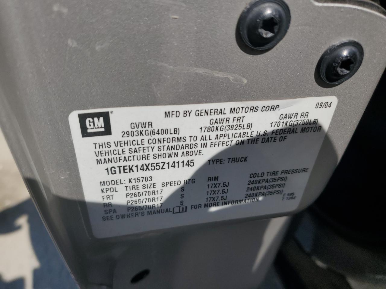 2005 GMC New Sierra K1500 VIN: 1GTEK14X55Z141145 Lot: 57534634