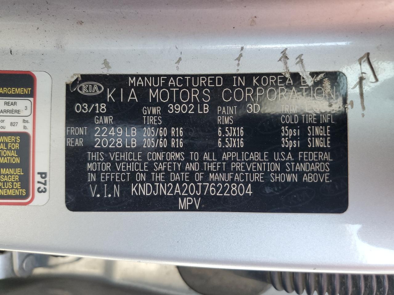 2018 Kia Soul VIN: KNDJN2A20J7622804 Lot: 58688804