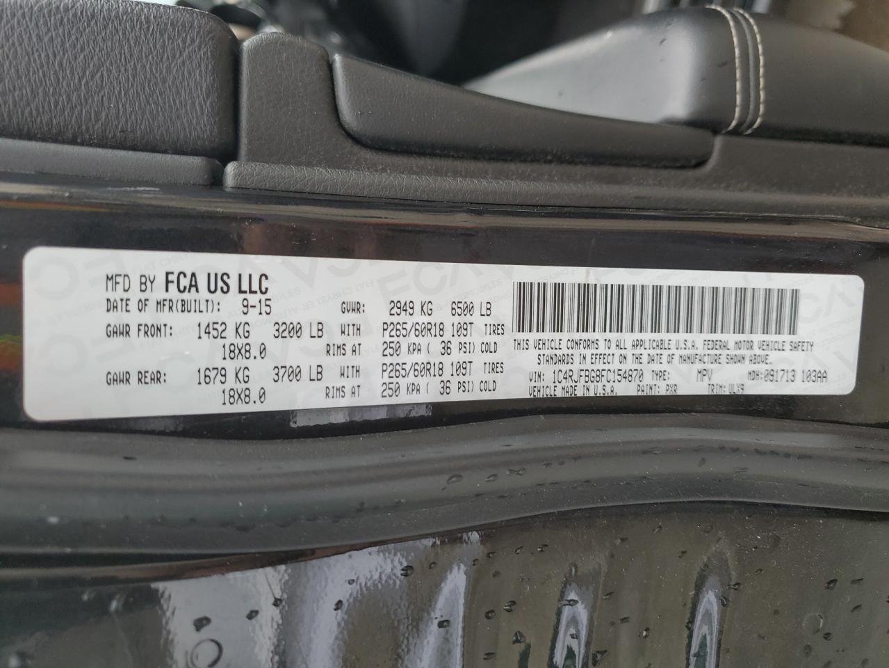 2015 Jeep Grand Cherokee Limited VIN: 1C4RJFBG8FC154870 Lot: 61042394