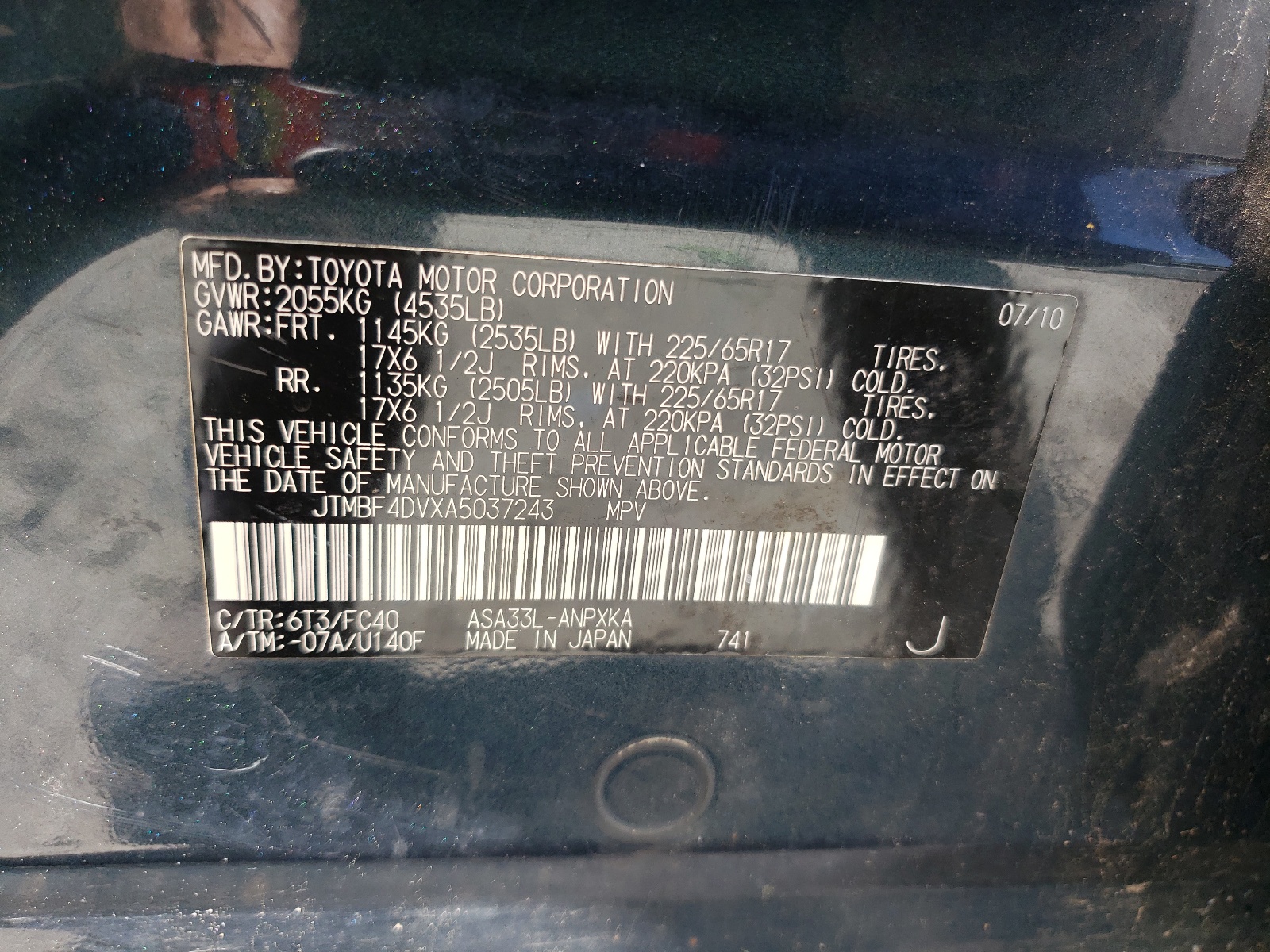 JTMBF4DVXA5037243 2010 Toyota Rav4