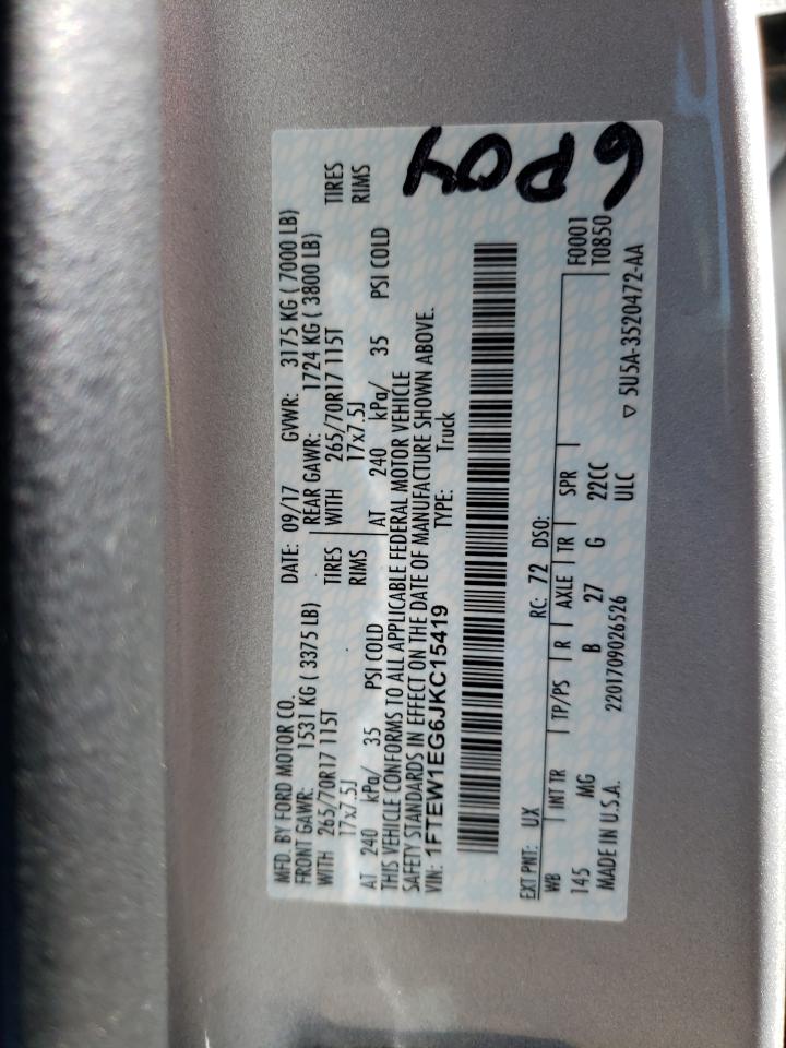 2018 Ford F150 Supercrew VIN: 1FTEW1EG6JKC15419 Lot: 56342034