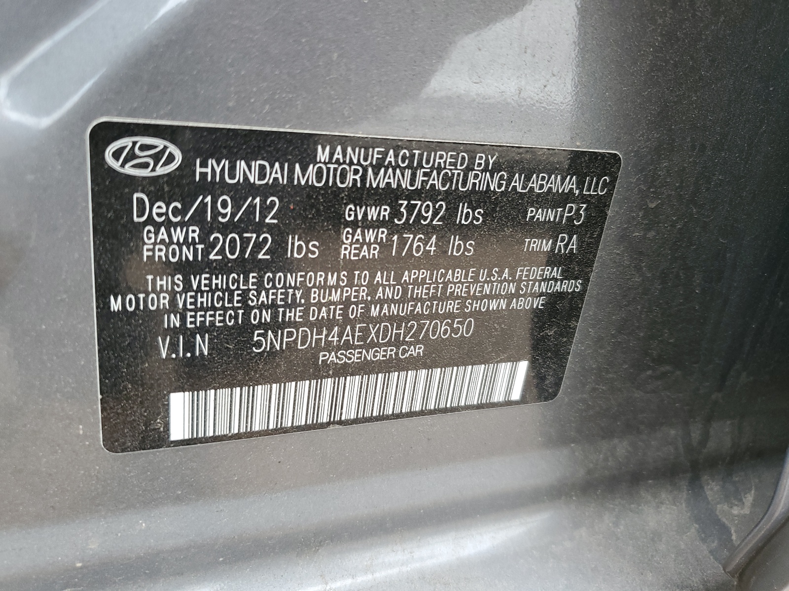 5NPDH4AEXDH270650 2013 Hyundai Elantra Gls