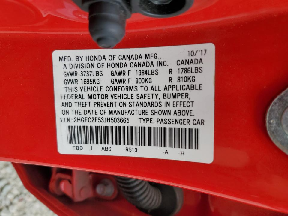 2HGFC2F53JH503665 2018 Honda Civic Lx