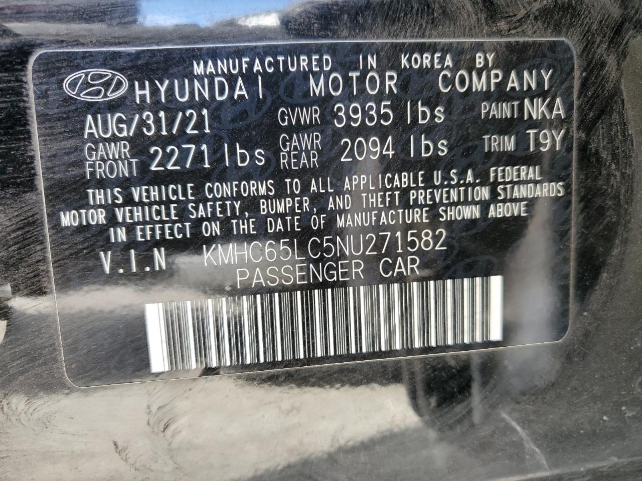 2022 Hyundai Ioniq Blue VIN: KMHC65LC5NU271582 Lot: 60470844