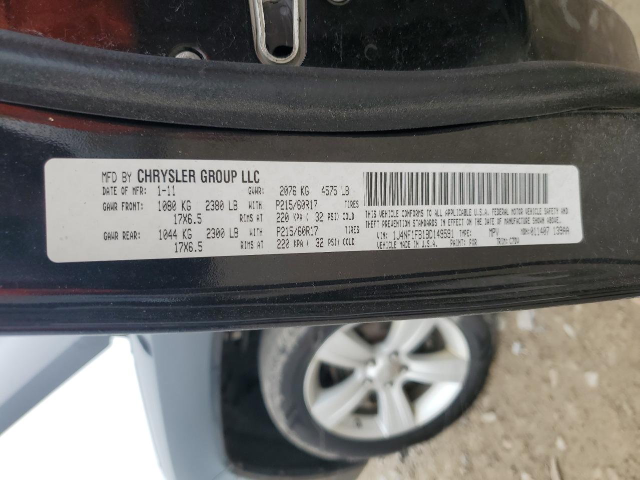 2011 Jeep Compass Sport VIN: 1J4NF1FB1BD149591 Lot: 60079664