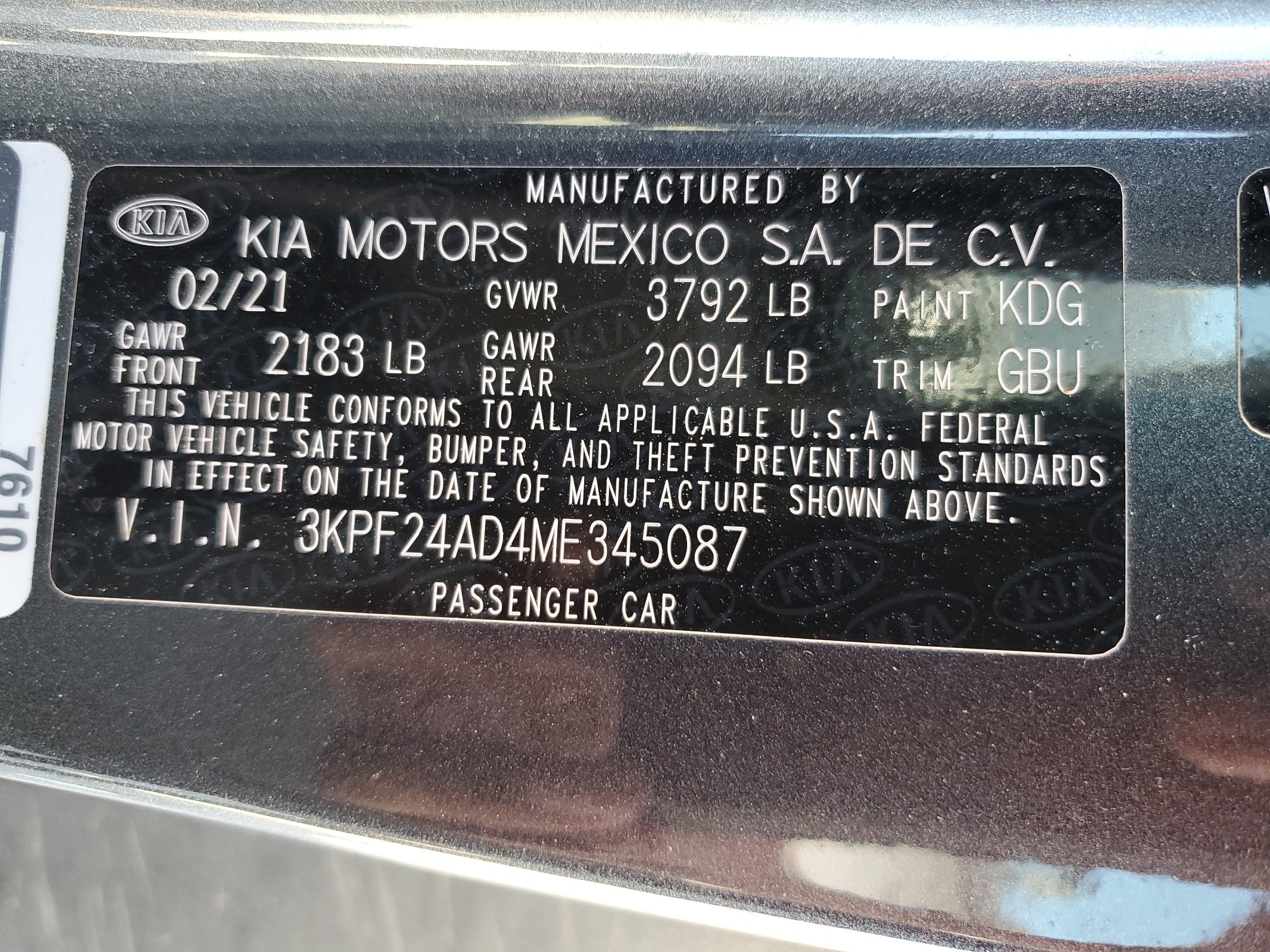 3KPF24AD4ME345087 2021 Kia Forte Fe