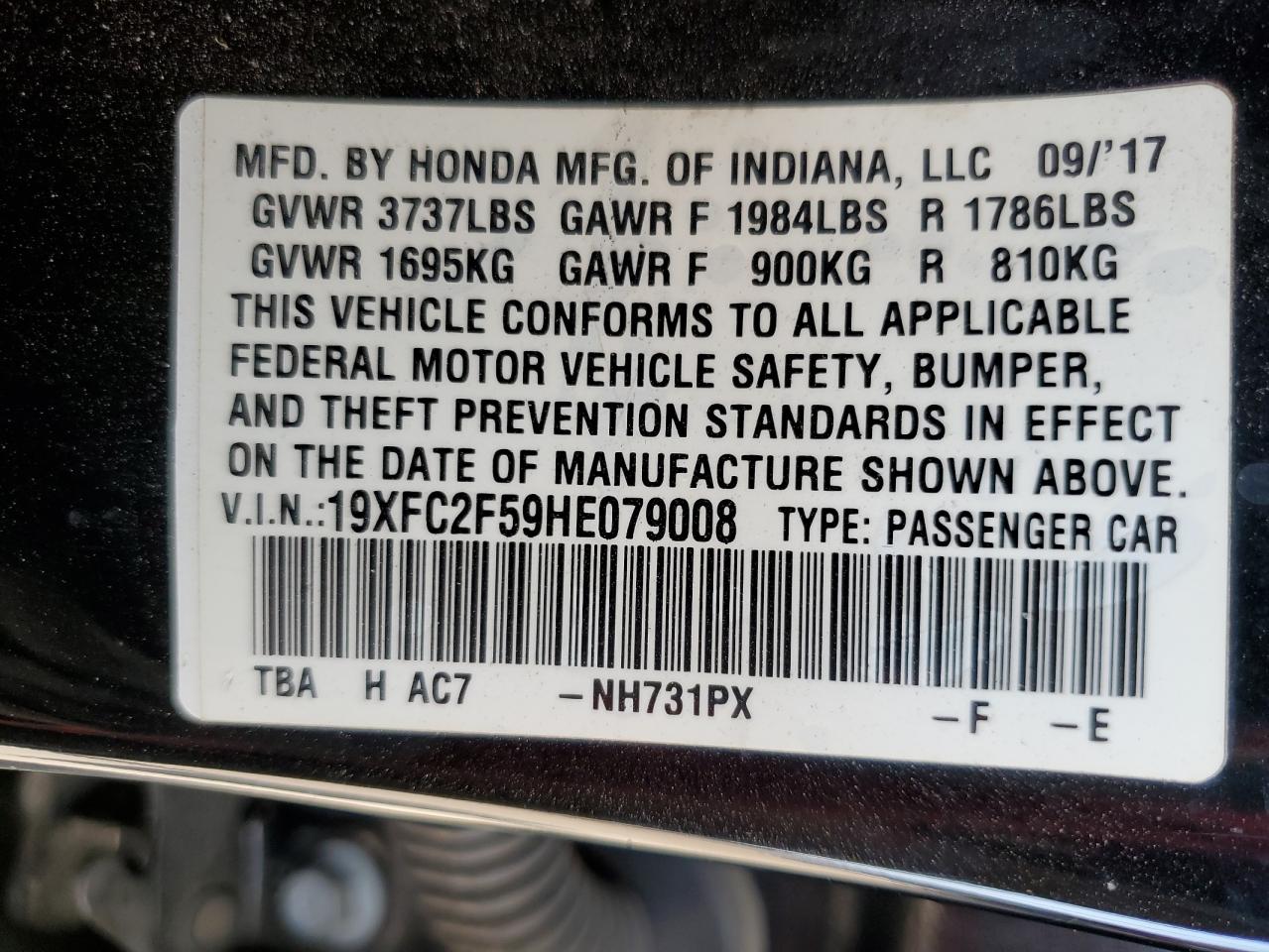 19XFC2F59HE079008 2017 Honda Civic Lx