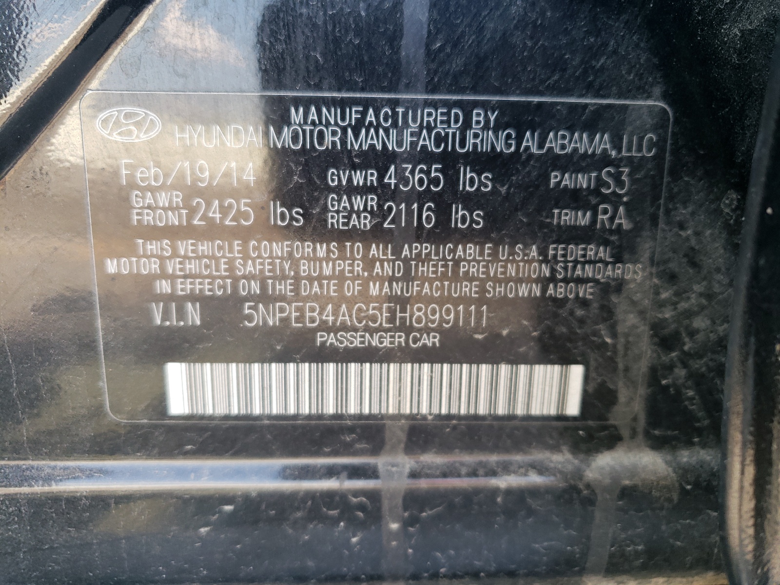 5NPEB4AC5EH899111 2014 Hyundai Sonata Gls