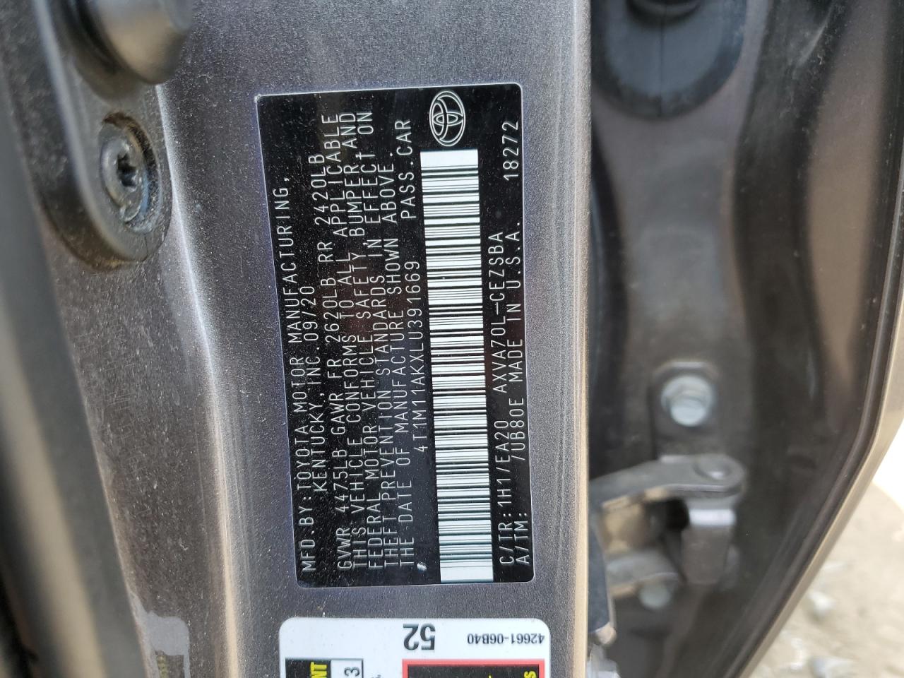 4T1M11AKXLU391669 2020 Toyota Camry Se