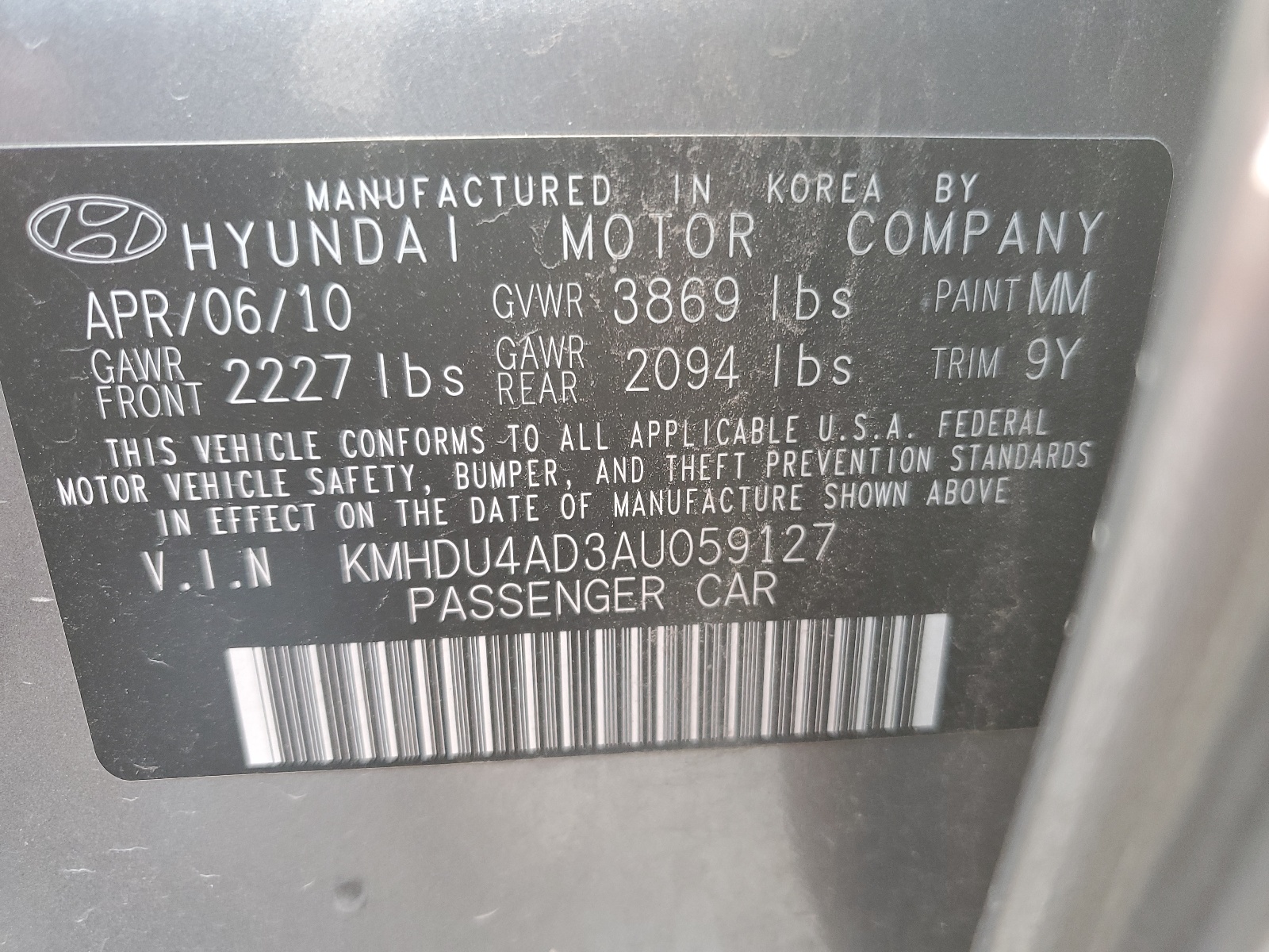 KMHDU4AD3AU059127 2010 Hyundai Elantra Blue