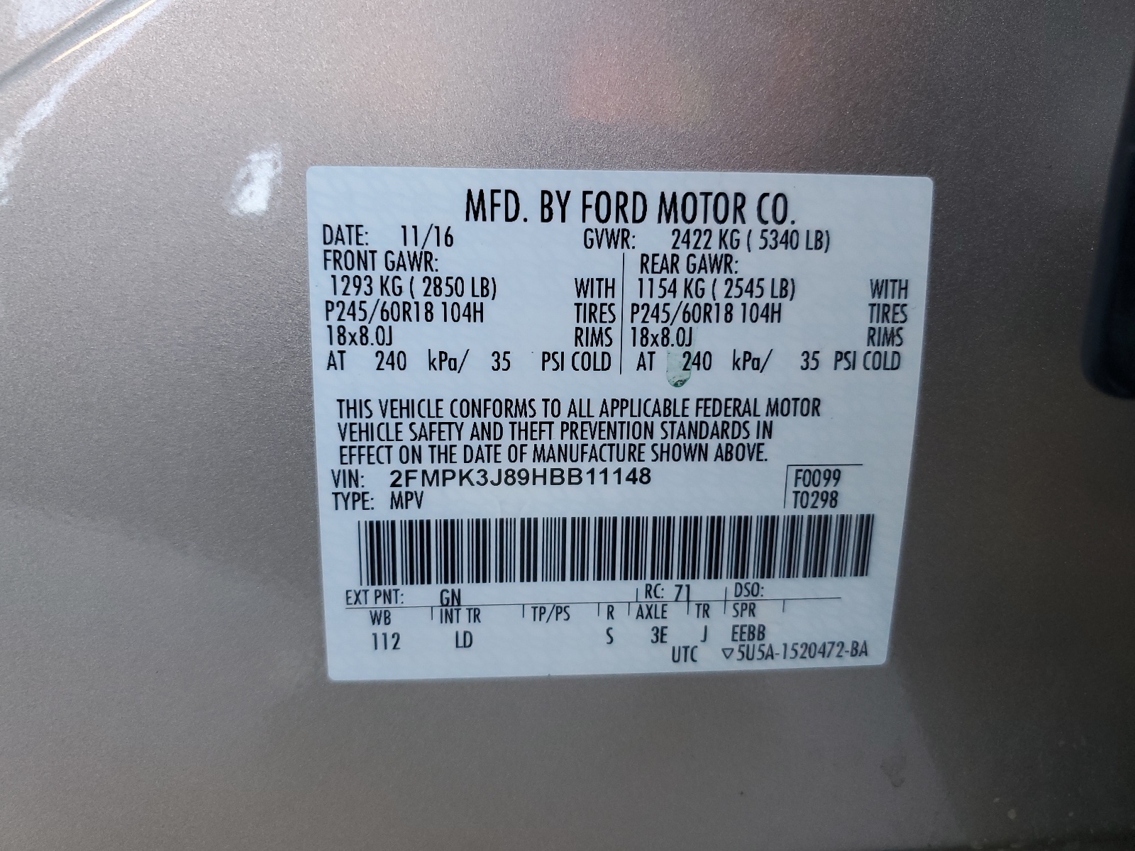 2FMPK3J89HBB11148 2017 Ford Edge Sel