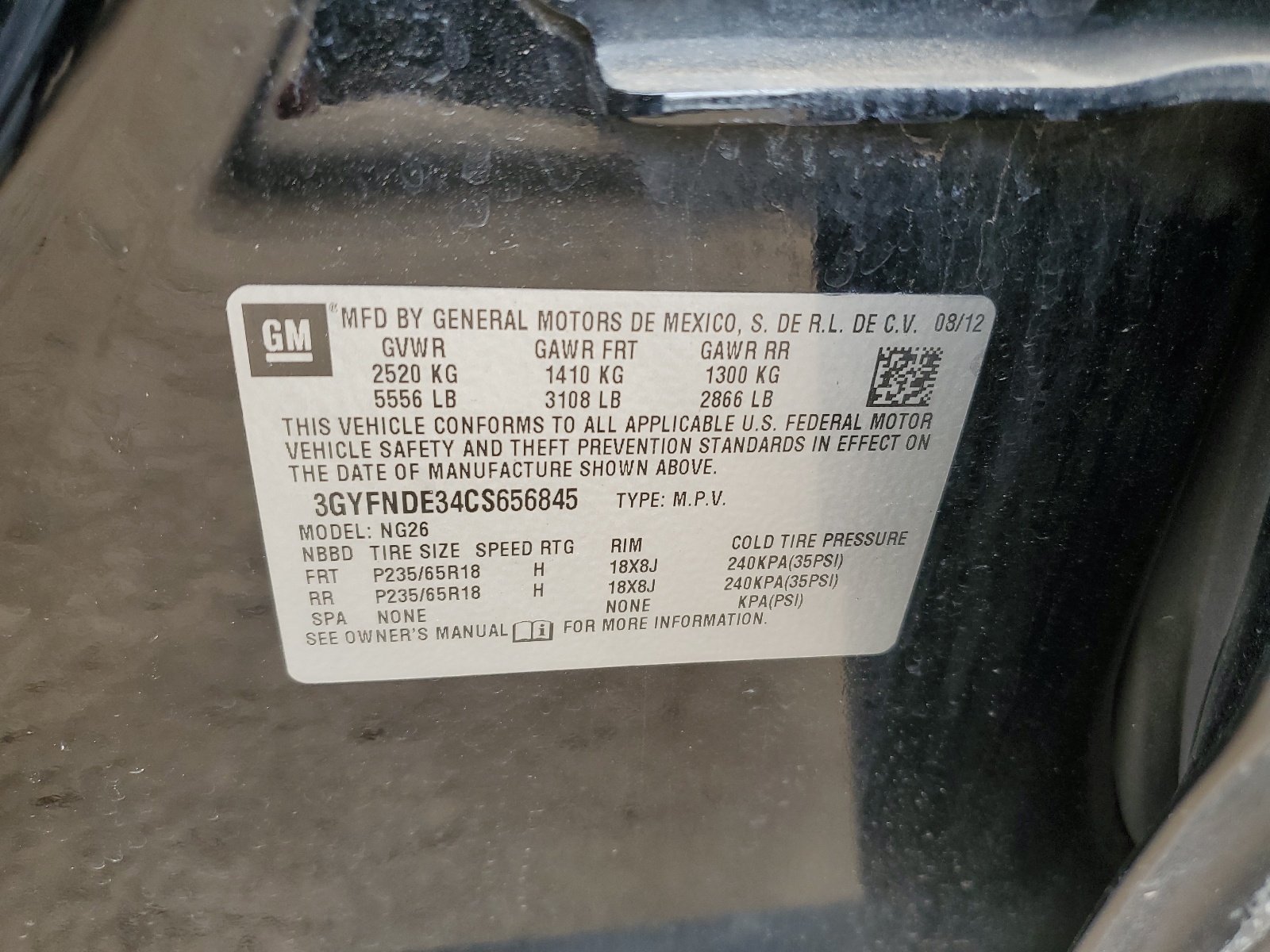 3GYFNDE34CS656845 2012 Cadillac Srx Luxury Collection