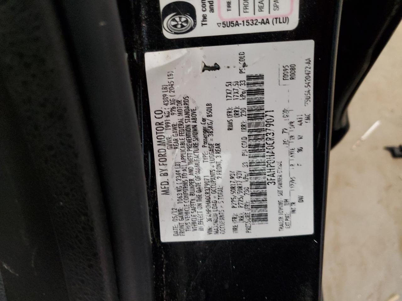 2012 Ford Fusion Se VIN: 3FAHP0HA0CR379071 Lot: 57621864