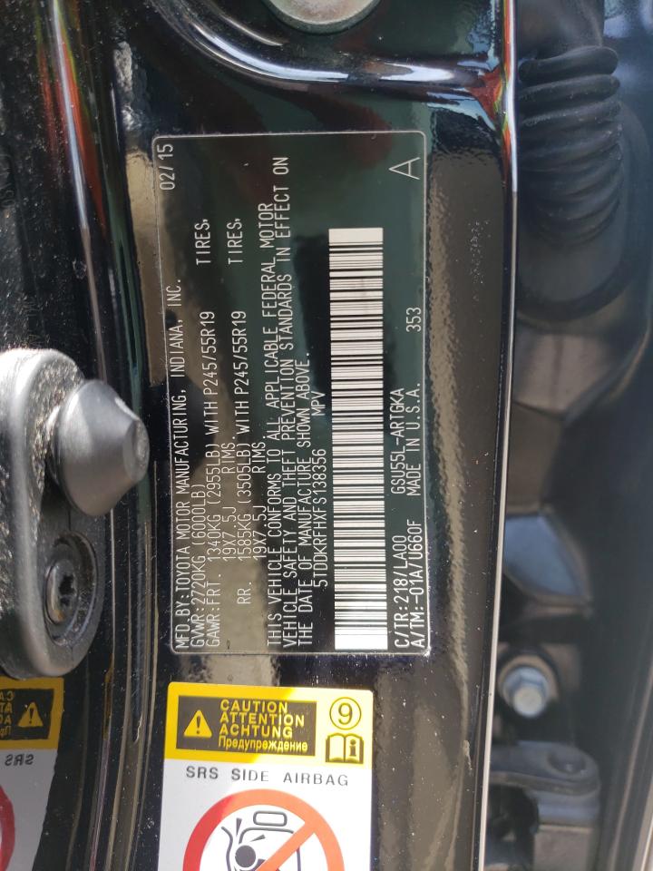 2015 Toyota Highlander Limited VIN: 5TDDKRFHXFS138356 Lot: 57705844