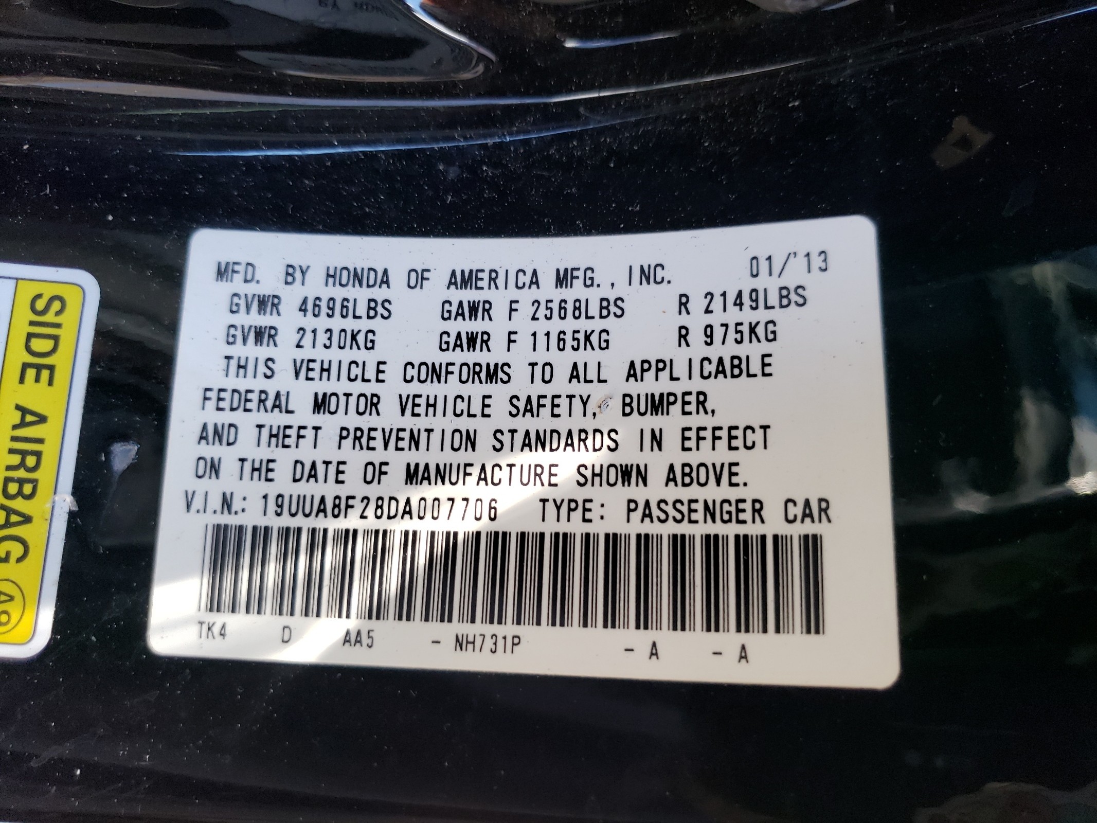 2013 Acura Tl vin: 19UUA8F28DA007706