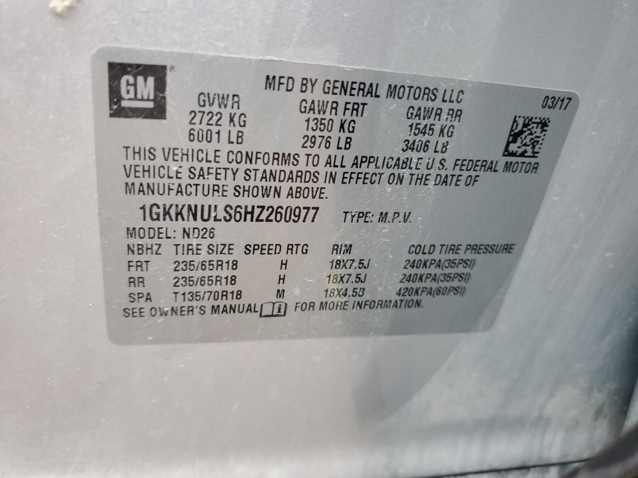 1GKKNULS6HZ260977 2017 GMC Acadia Slt-1