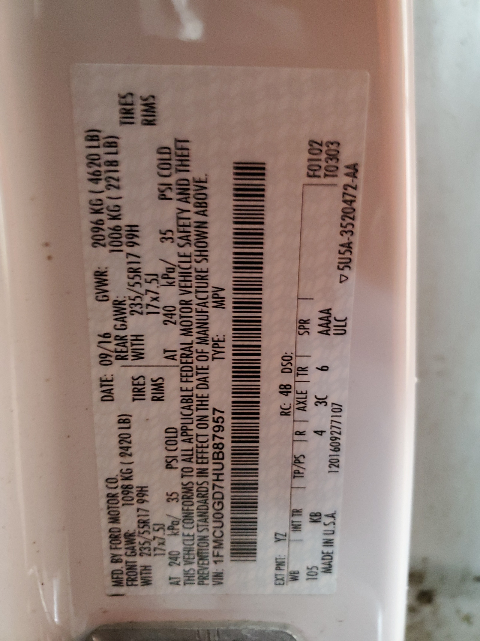 1FMCU0GD7HUB87957 2017 Ford Escape Se