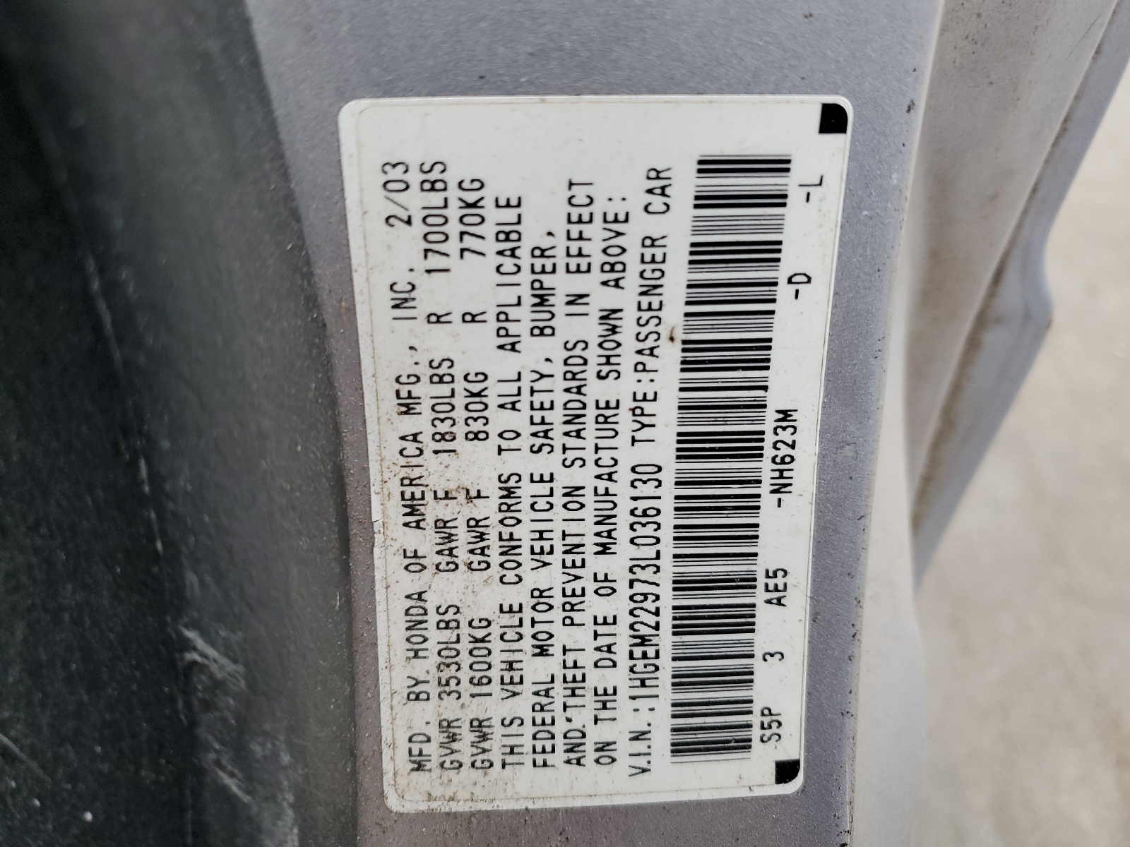 1HGEM22973L036130 2003 Honda Civic Ex