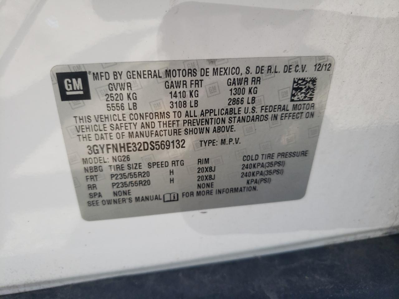 2013 Cadillac Srx Performance Collection VIN: 3GYFNHE32DS569132 Lot: 61256804