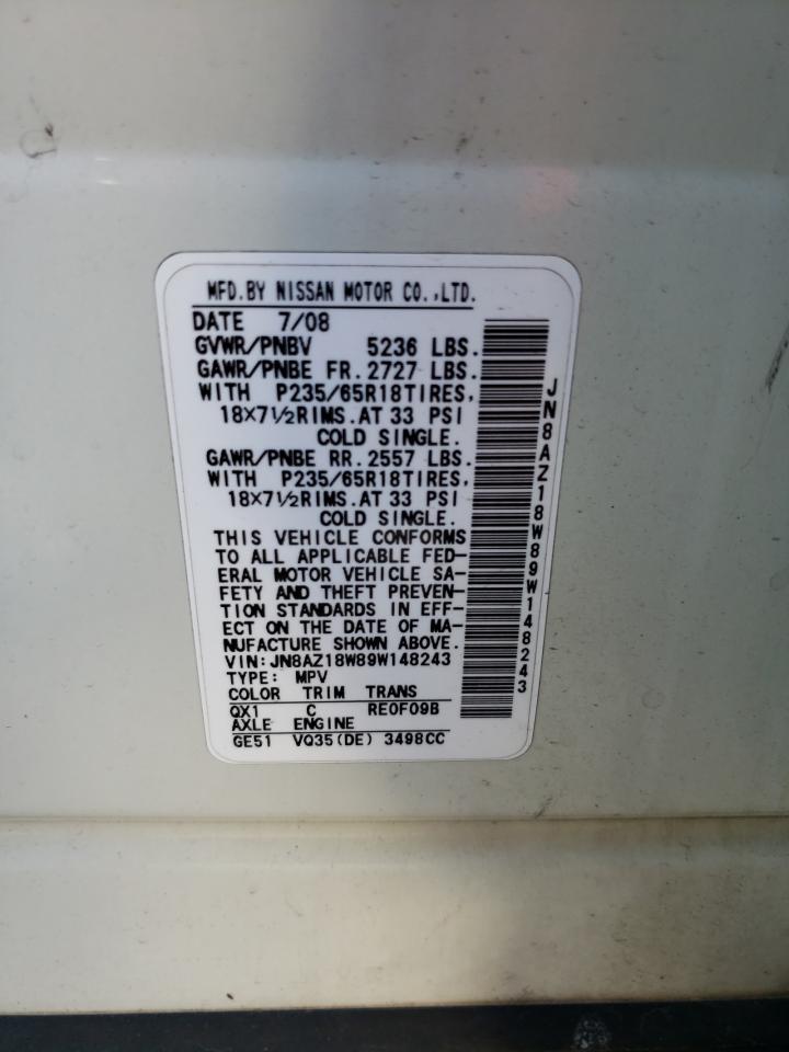 2009 Nissan Murano S VIN: JN8AZ18W89W148243 Lot: 60150764