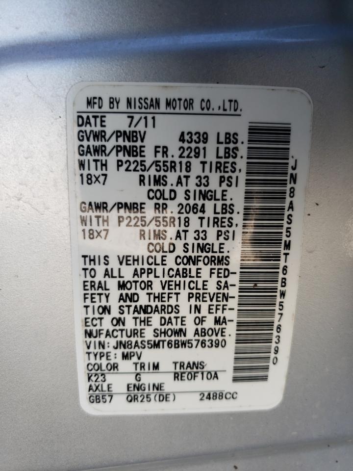 2011 Nissan Rogue S VIN: JN8AS5MT6BW576390 Lot: 60841784