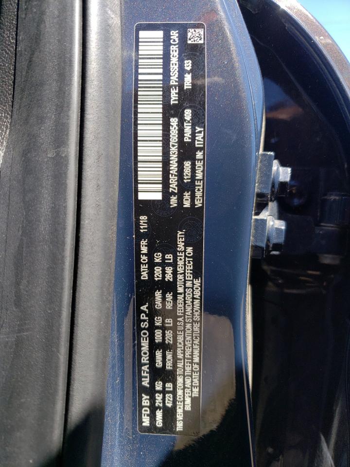 2019 Alfa Romeo Giulia VIN: ZARFANAN3K7609548 Lot: 60797114