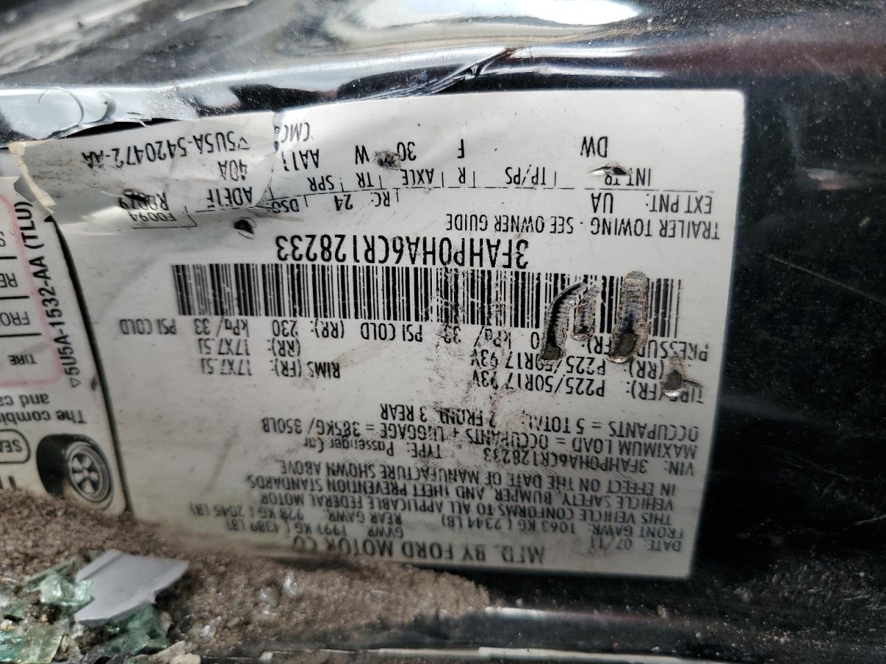 2012 Ford Fusion Se VIN: 3FAHP0HA6CR128233 Lot: 59954064