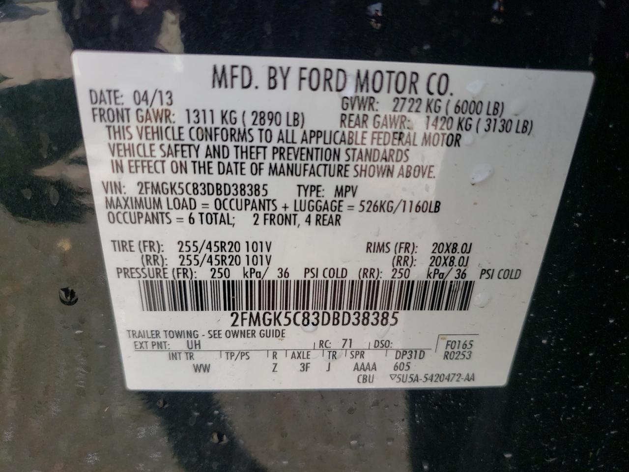 2FMGK5C83DBD38385 2013 Ford Flex Sel