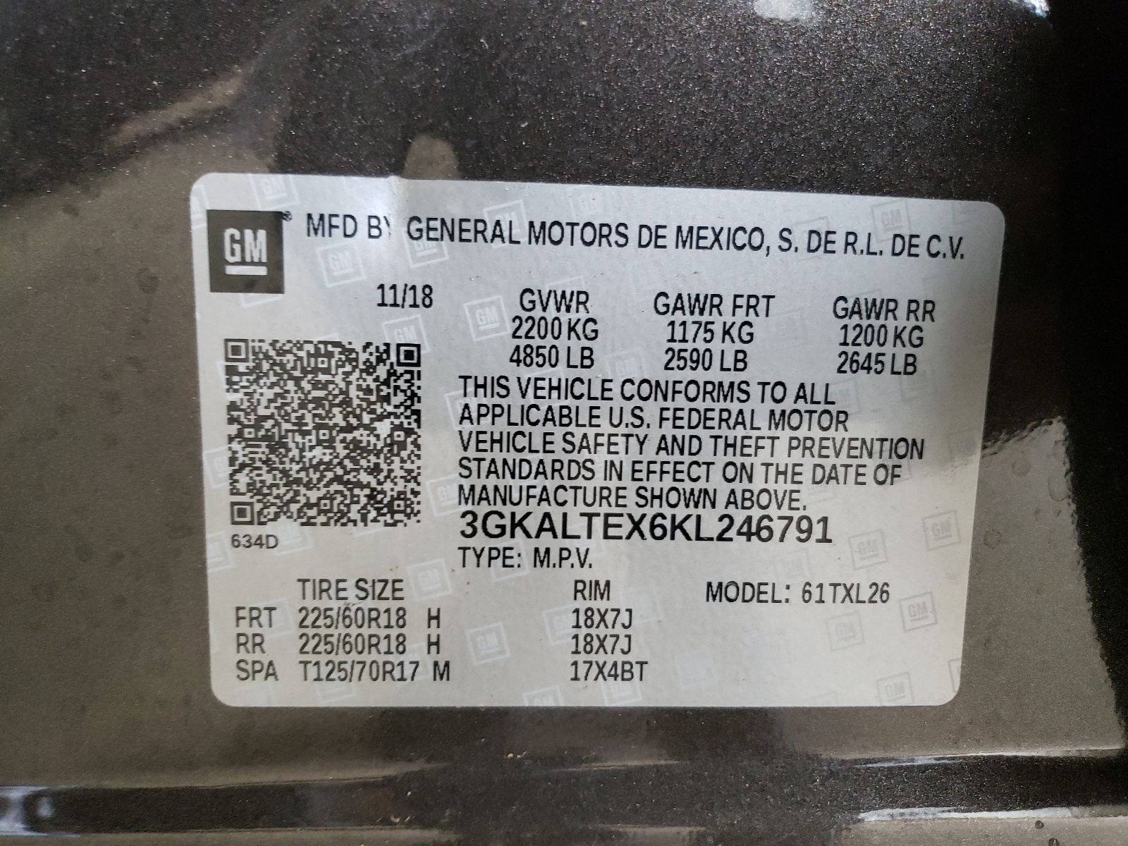 3GKALTEX6KL246791 2019 GMC Terrain Sle